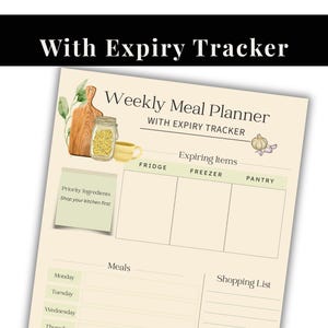 Weekly Meal Planner Printable | Expiry Tracker, Reduce Food Waste (PDF A4/US Sizes)