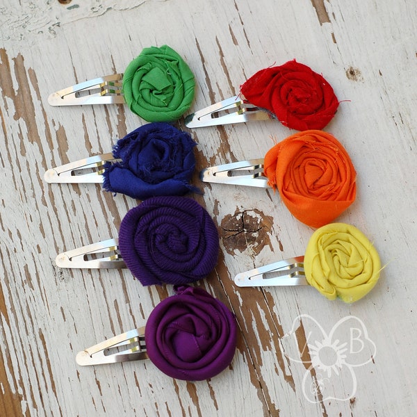ROY G BIV cheerful rainbow rosettes on barrettes set of 7 back to school