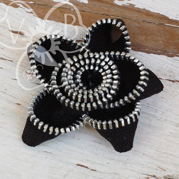 Black metal Zipper Flower hair accessory alligator clip