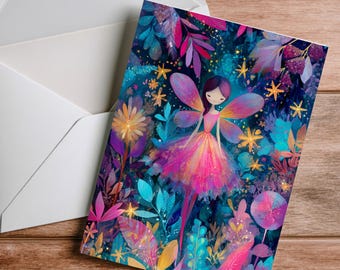 Colorful Sugar Plum Fairy Christmas Greeting Card, Nutcracker, Printed 5x7 Holiday Card with Envelope, Personalized Invitation