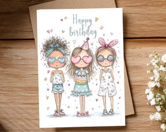 Happy Birthday Greeting Card | Colorful Birthday Illustration | 5x7 Printed Card for Friends & Family
