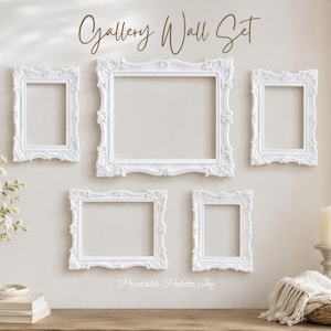 Set of 5 White Gallery Wall Art Picture Frames, Ornate Soft Neutral Frames, Baroque Style Frames, Empty Frames Ready to Hang