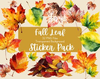 Fall Leaves Digital Stickers: Autumn PNG Clipart (Instant Download)