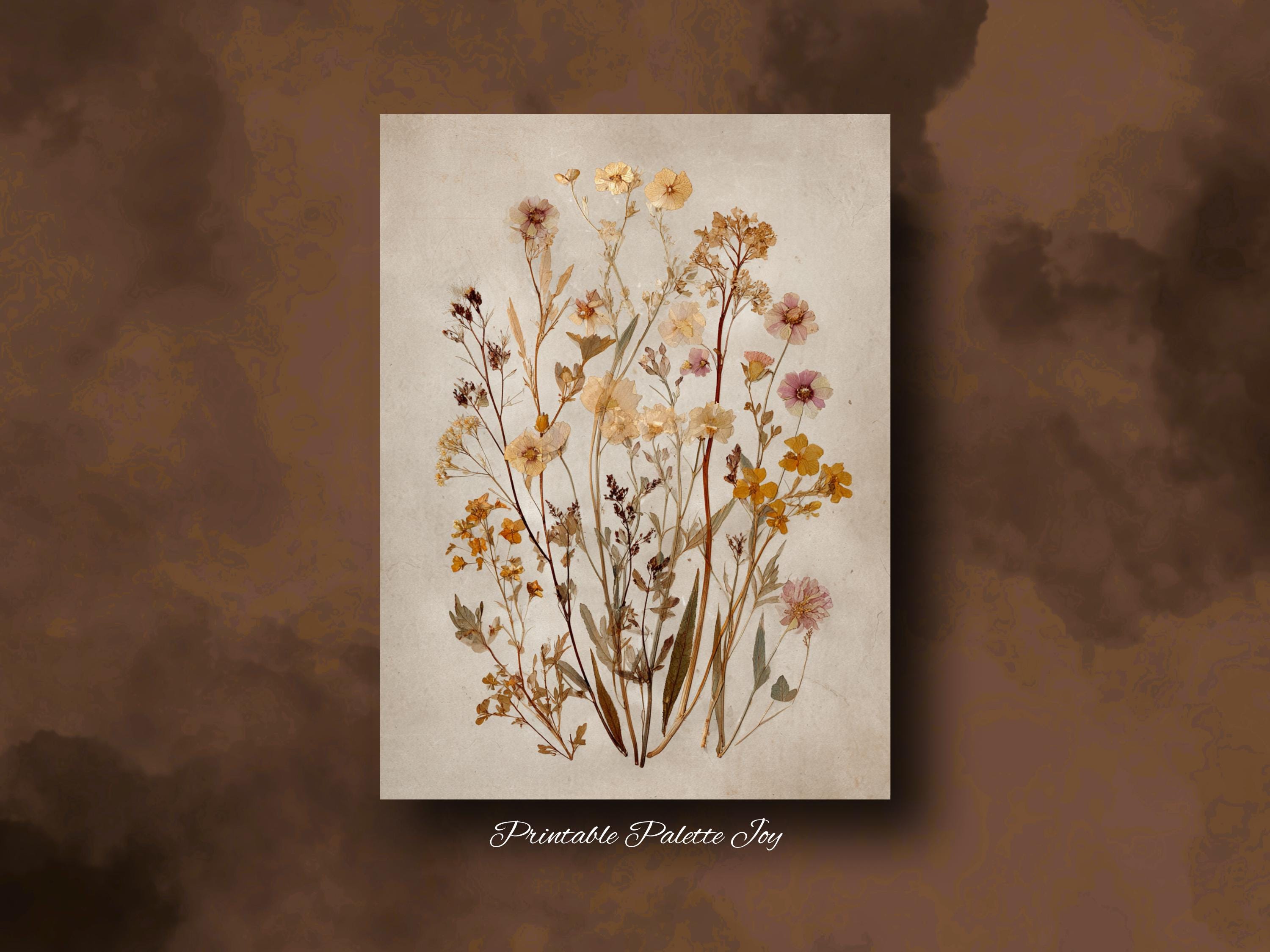 Pressed Wildflower Art Print, Botanical Wall Art, Vintage Floral Print ...