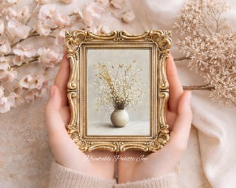Miniature Art Print, Watercolor Painting, Dried Flowers in a Vase, Miniature Vase, Neutral Home Decor, Small Dollhouse Decor