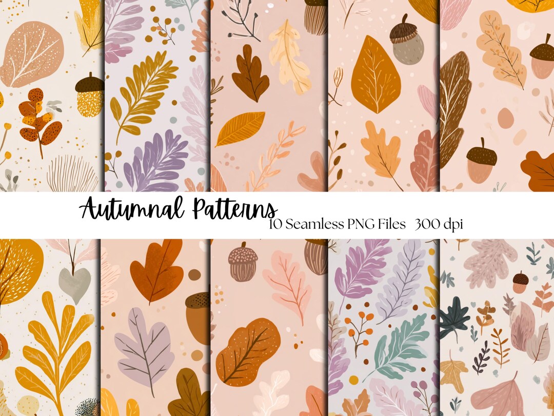 Autumn Seamless Pattern Pack: 10 PNG Digital Paper Designs (instant ...