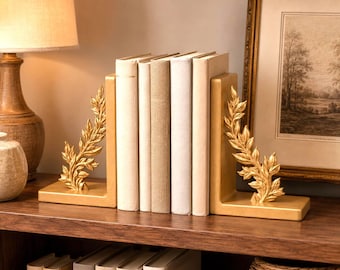 Fermalibri a forma di vite di alloro dorata, fermalibri botanici appesantiti, decorazione per scaffali dipinta a mano e stampata in 3D, elegante regalo per biblioteca, coppia di fermalibri