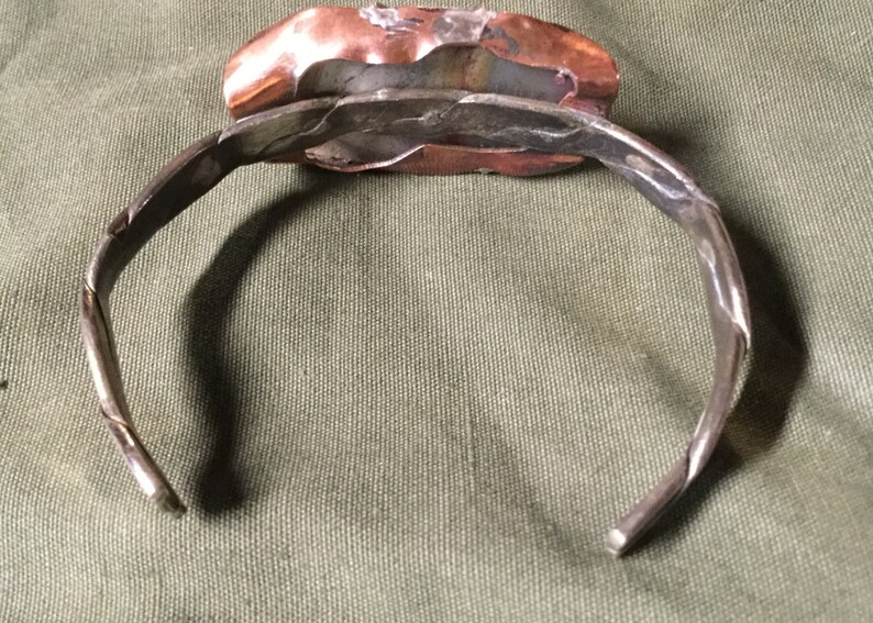 Handmade SterlinCopper Serape Agate Cuff Bracelet