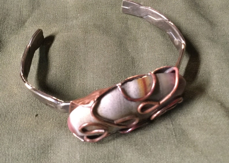 Handmade SterlinCopper Serape Agate Cuff Bracelet