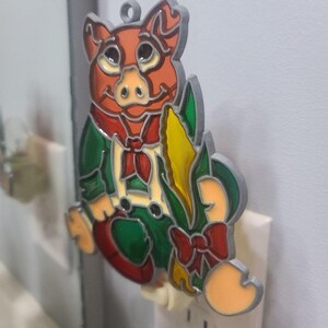 Vintage stained glass  Pig Night Light