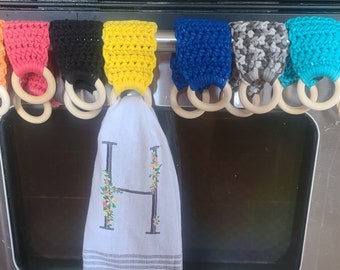 Handdoekhouder met houten ringen Meerdere kleuren - Rustiek- SNELLE VERZENDING