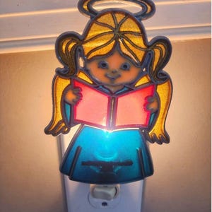 Vintage stained glass Angel Night Light Gold Red