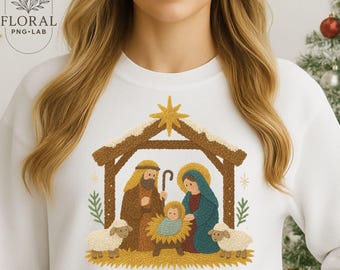 Presépio PNG, Design de Camiseta Natalina Cristã, Clipart da Sagrada Família para Amantes da Fé, Sublimação para Feriados Religiosos 300 DPI