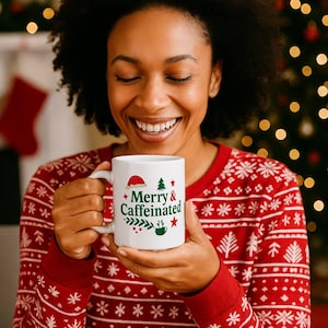 Merry & Caffeinated Christmas Mug: Festive Coffee Cup Gift