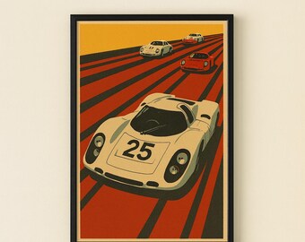 Vintage Porsche 917 Racing Poster Print, Retro Car Wall Art