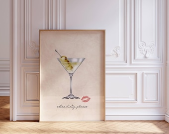 Extra Dirty Martini Cocktail Print: Vintage Bar Art (digital nedladdning)