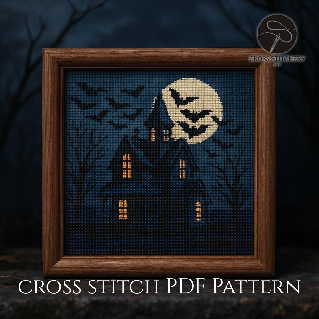 Spooky Halloween Haunted House Cross Stitch Pattern PDF | Digital ...