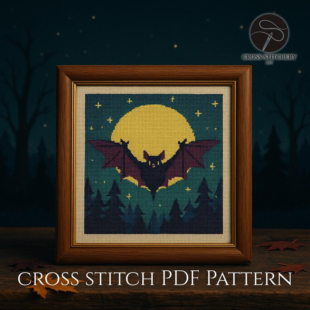 Spooky Halloween Bat Cross Stitch Pattern PDF Moonlight Cross Stitch ...