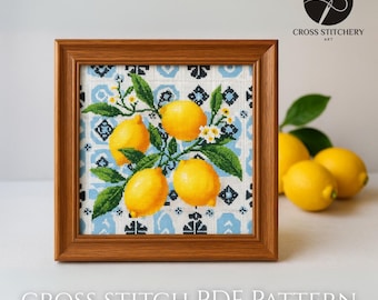 Mediterranean Tiles Lemon Cross Stitch Pattern PDF | Instant Download | Lemon Cross Stitching Kit | Modern Embroidery Design | DIY Craft