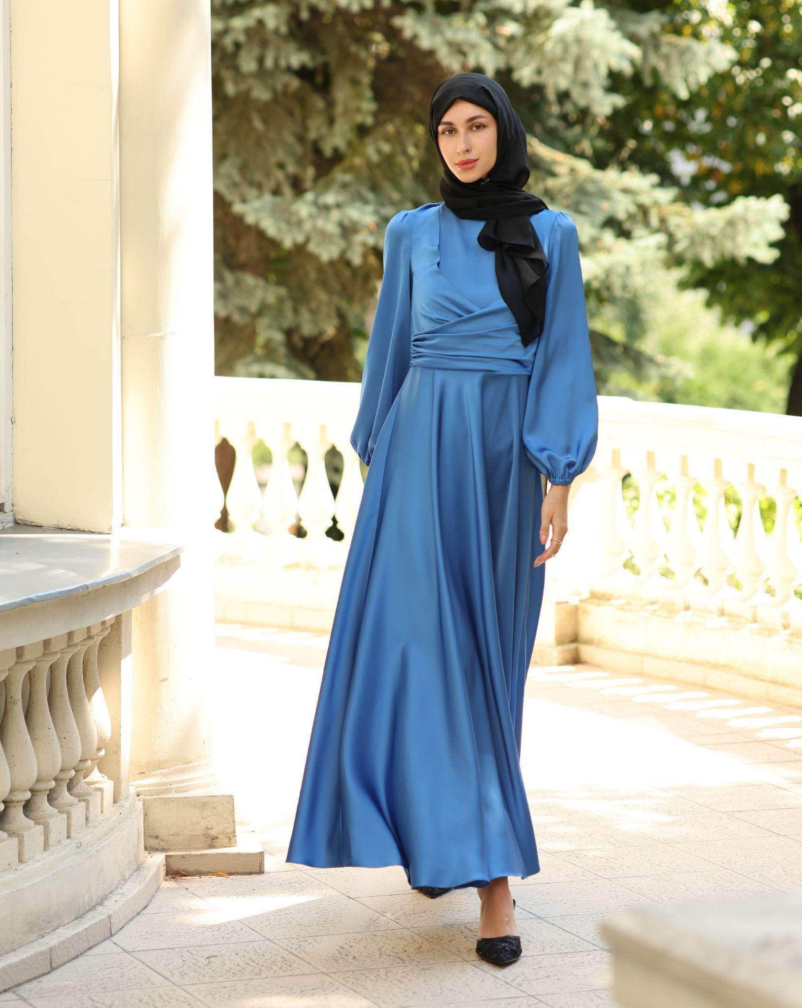 blue dress hijab DENIM DRESS BLUE