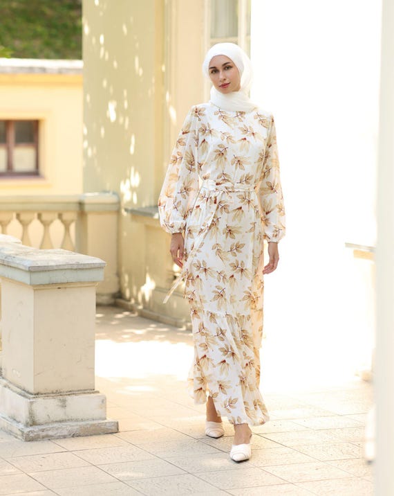 white christmas dresses Stylish Nida Pleated Taupe Cotton Feel Modest Button Down Long Tunic Dress main image 0