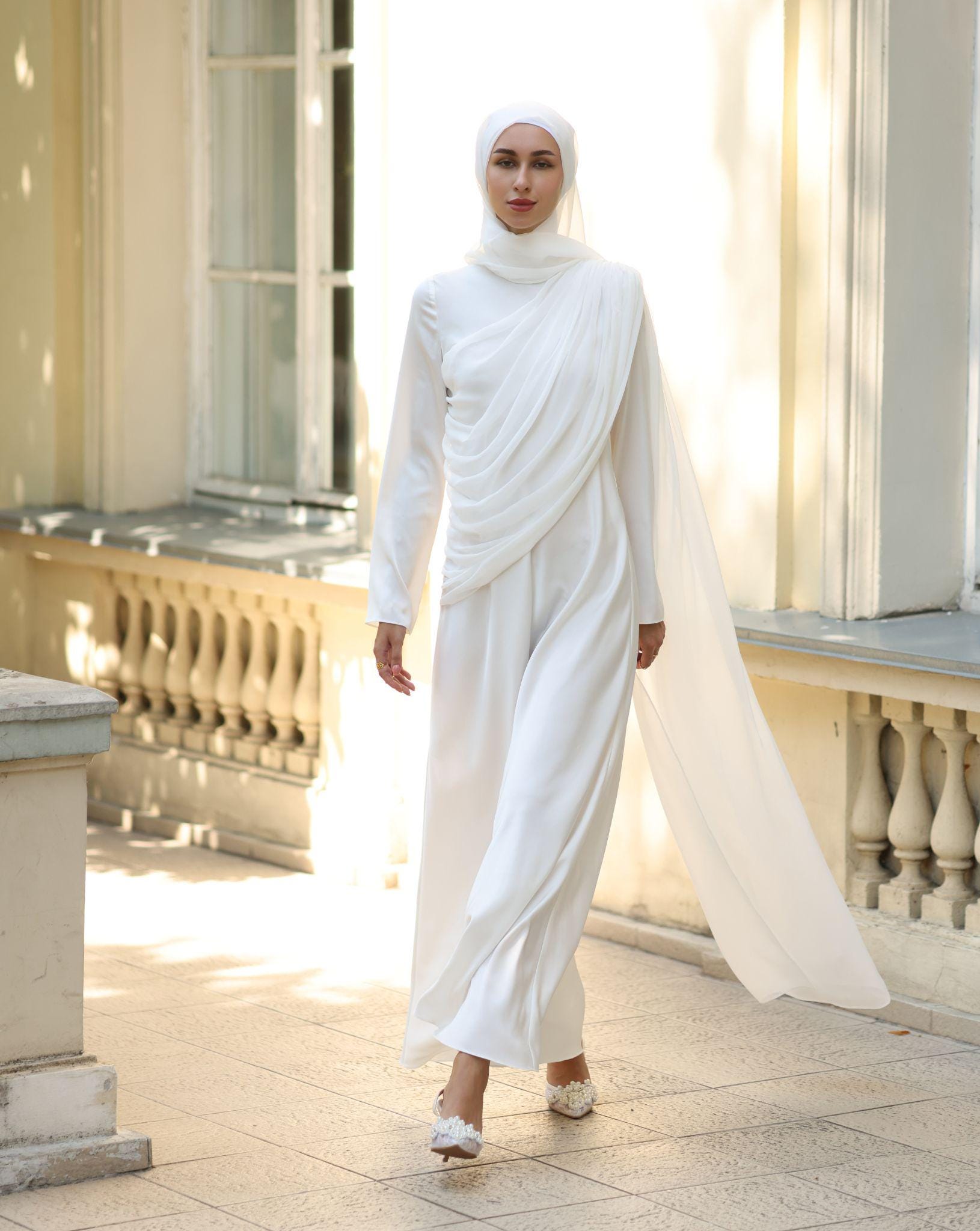 Satin Dress, Maxi Satin Dress, Modest Satin Dress, Modest White Dress, Maxi Dress, Ivory Dress, Dress Long Sleeve, Muslim Dress