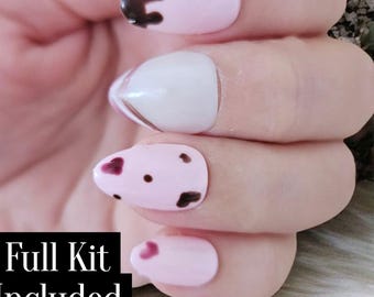Made to Order Strawberry Chocolate Press On Nails | Reusable Kawaii Nail Art Set | Handmade