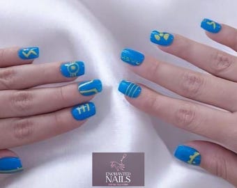 Vault-Tec Blue Hand Painted Press On Nails | Fallout Inspired Custom False Nails | Post-Apocalyptic Gamer Gift