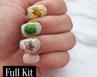 Forest Nymph Press-On Nails | Botanical Green and Gold Design | Custom Shapes | Handmade Set