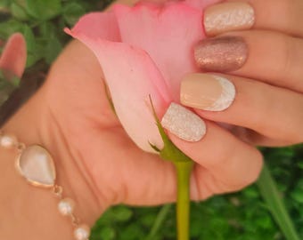 Enchanted Lace Press On Nails, Bridal Nude White Lace Design, Handmade Reusable Gel Set