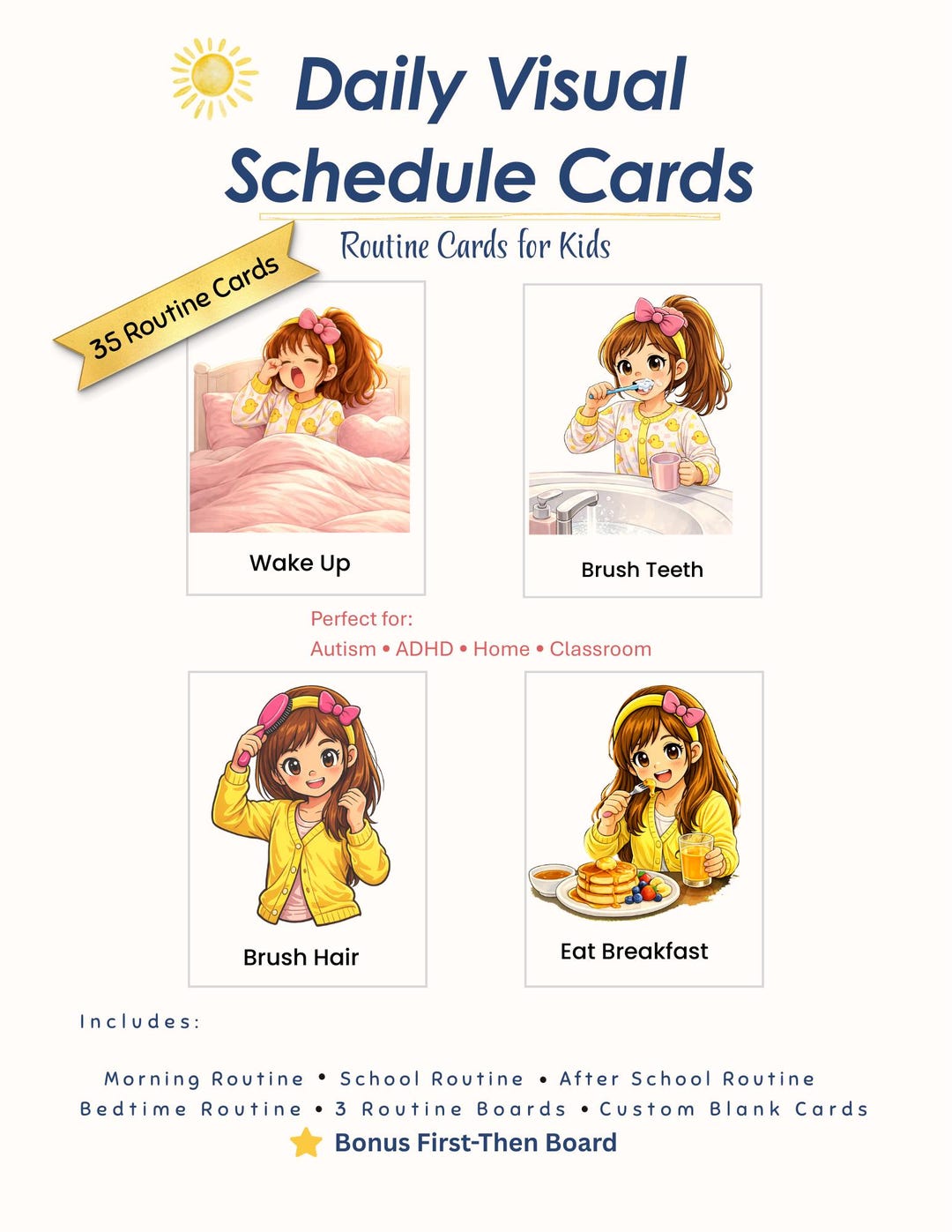 Autism Visual Schedule Printable – Daily Routine Cards for Kids (girl ...