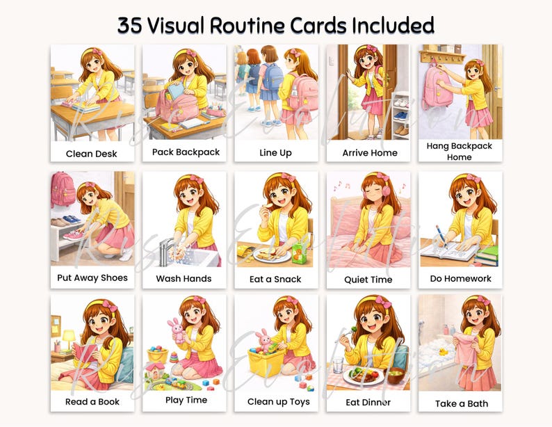 Autism Visual Schedule Printable – Daily Routine Cards for Kids (girl ...