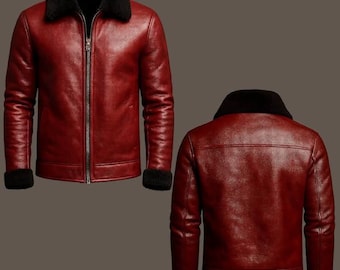 Blouson motard en cuir rouge bordeaux fait main pour homme | matelassé losanges