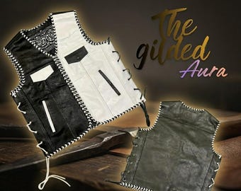 Genuine Leather Two-Tone Waistcoat | Black White Rocker Style Vest