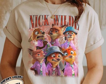Vintage Nick Wilde Shirt, Retro Zootopia Bootleg Tee, 90s Style Fox Disney Fan T-Shirt, Nick Wilde Graphic T-Shirt Gift
