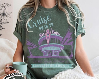 Camiseta retro Flo's V8 Cafe, camiseta "Crucero en Carburetor County", camiseta gráfica "Vintage Cars Land", regalo para una excursión mágica al parque, camiseta "Radiator Springs"