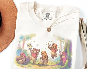 Ewok Endor Forest Shirt, Retro Star Wars Watercolor Tee, Cute Wicket Ewok Graphic Top, Galaxy's Edge Vacation Shirt, Star Wars Squad Tee