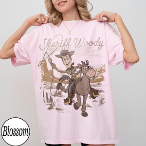 intage Sheriff Woody Shirt, Retro Toy Story Woody Riding Bullseye Tee, Disney Western Cowboy Top, Hollywood Studios Gift Shirt image 3