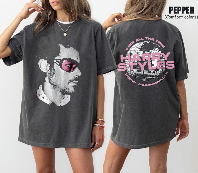Harry Styles Shirt, Retro Kiss All The Time Disco Ball Tee, Vintage Harry Portrait Top, Love On Tour Apparel, Music Fan Gift image 1