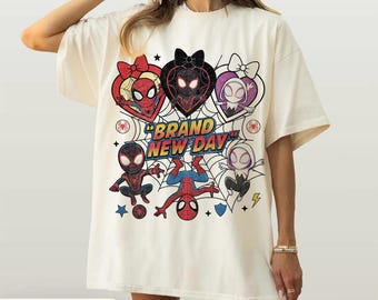 Retro Spiderman Brand New Day Shirt, Vintage Miles Morales Gwen Stacy Tee, Cute Superhero Bow Graphic Top, Spiderman Fan Gift Shirt