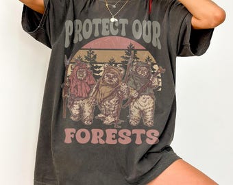 Protect Our Forests Shirt, Retro Bear Warrior Graphic Tee, Vintage Nature Lover Gift, Sci-Fi Forest National Park Apparel, Unisex