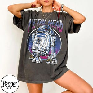 Retro R2D2 Metal Head Shirt, Star Movie Robot Tee, Sci Fi Rock Style Top, Galactic Droid Graphic Shirt, Music Lover Gift, Vintage Robot Tee