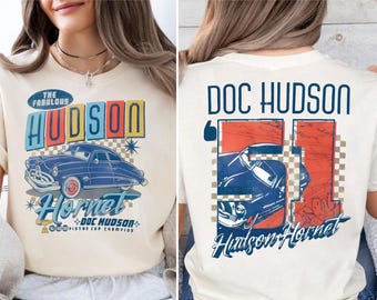 Camiseta Hudson Hornet: camiseta retro de carreras con el número 51 y el gráfico de Doc Champion. Camiseta de estilo vintage para fanáticos de los autos clásicos.