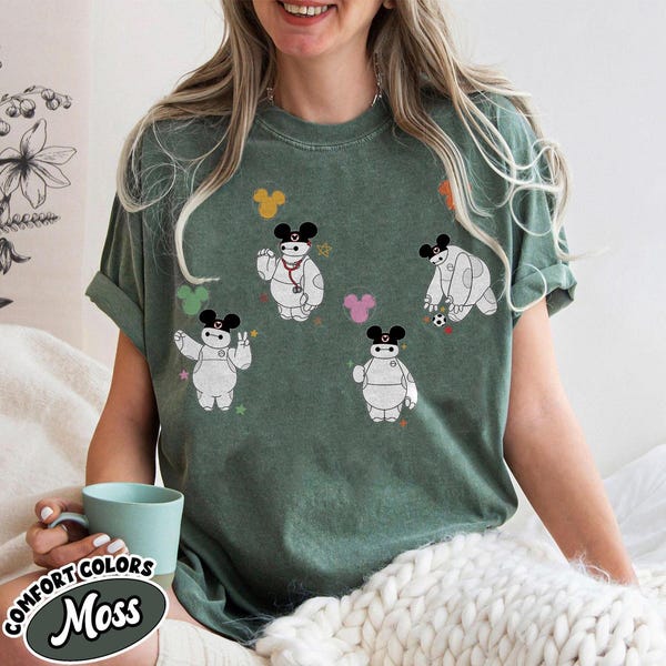 Shirt Big Hero 6 Baymax, retro T-shirt Mickey Balloons, vintage Baymax-top verpleegkundige, held cadeau gezondheidszorg, vakantie magisch koninkrijk, schattig T-shirt robot