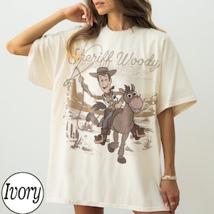 intage Sheriff Woody Shirt, Retro Toy Story Woody Riding Bullseye Tee, Disney Western Cowboy Top, Hollywood Studios Gift Shirt image 1