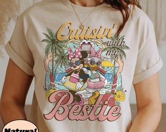 Chemise Cruisin With My Bestie, t-shirt Minnie and Daisy Duck, haut rétro pour les vacances d'été, vêtements Disney Cruise Line, cadeau assorti meilleur ami