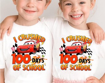 I Crushed 100 Days of School Shirt, Lightning McQueen 100th Day of School Tee, Disney Cars Racing T-Shirt, Happy 100 Days of School Gift
