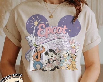 Vintage Epcot Spaceship Earth Shirt, Pastel Mickey and Friends Monorail Tee, Retro Disney World Vacation T-Shirt, Magic Kingdom Gift