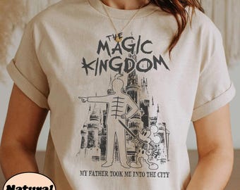 Vintage Magic Kingdom My Father Took Me Into The City Design, Retro Mickey Skeleton Black Parade Aesthetic, Emo Disney World Vacation Art