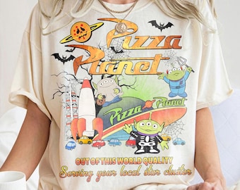 Pizza Planet Shirt - Toy Story Alien Halloween Tee - Vintage Disney Pixar Shirt - Retro Space Rocket Graphic Tee - Spooky Season Shirt
